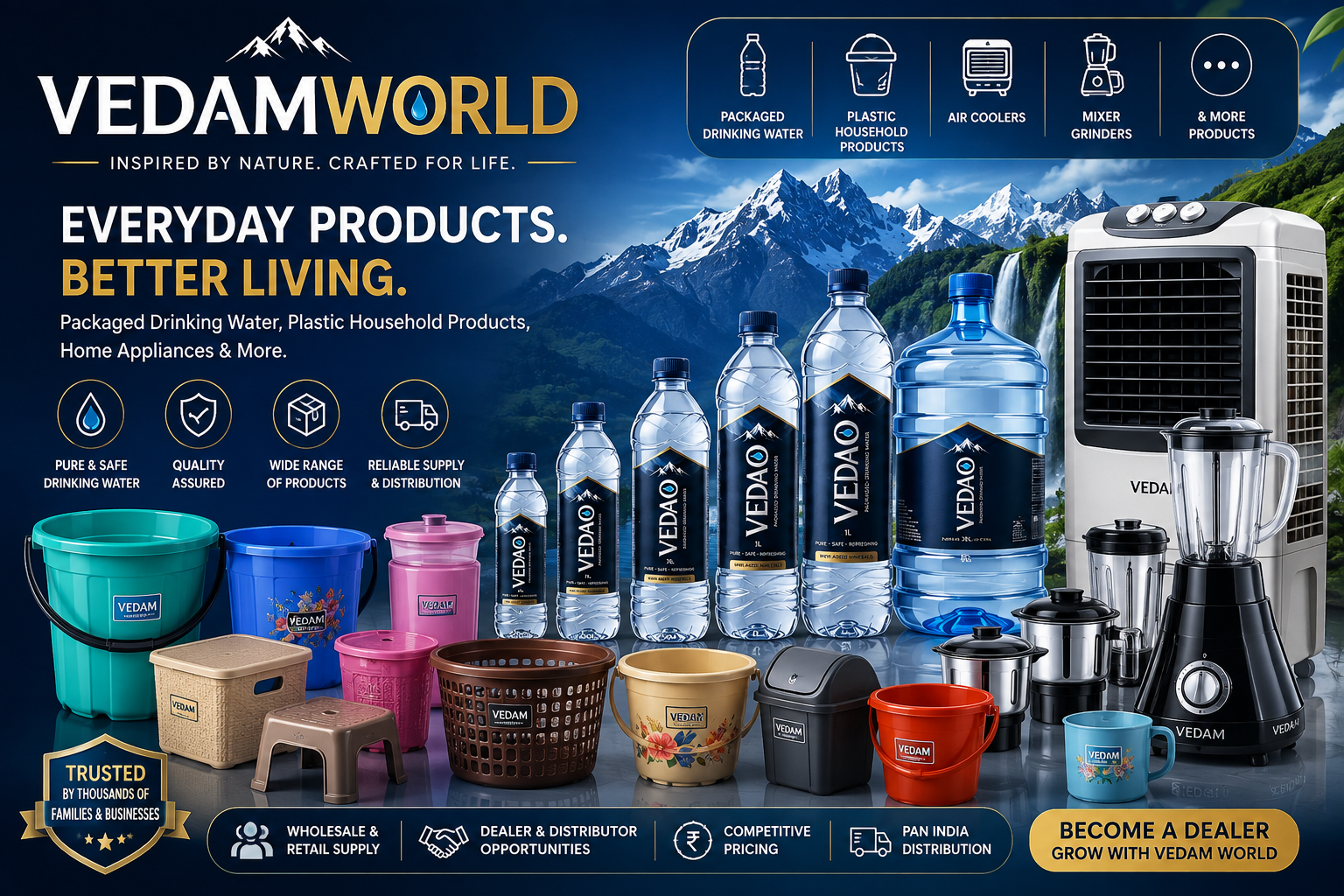 Vedam World VEMO Packaged Water, Plastic Products, Air Coolers and Mixer Grinders